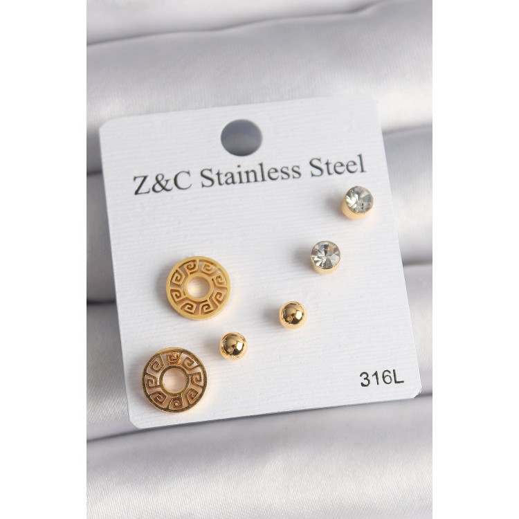 316L Çelik Gold Renk Zirkon Taşı Labirent Model Kadın Küpe Seti - TJ-BKP10011 316L Çelik Gold Renk Zirkon Taşı Labirent Model Kadın Küpe Seti - TJ-BKP10011