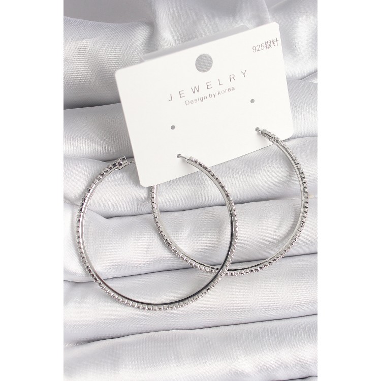 Pirinç Gümüş Renk Zirkon Taşlı Halka Model Kadın Küpe - TJ-BKP10016