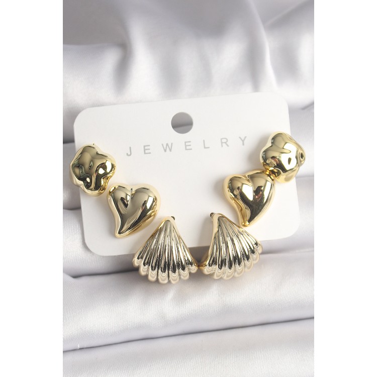 Gold Renk Yonca Kalp Deniz Kabuğu Figür CCB Kadın Küpe Seti - TJ-BKP10022 Gold Renk Yonca Kalp Deniz Kabuğu Figür CCB Kadın Küpe Seti - TJ-BKP10022