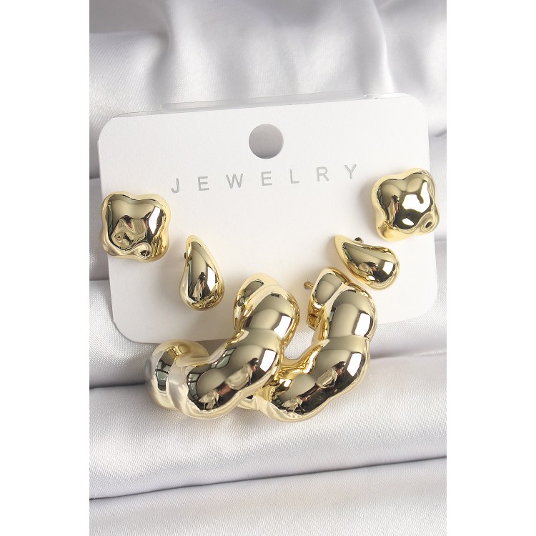 Gold Renk Yonca Damla Halka Model CCB Plastik Kadın Küpe Seti - TJ-BKP10028 Gold Renk Yonca Damla Halka Model CCB Plastik Kadın Küpe Seti - TJ-BKP10028