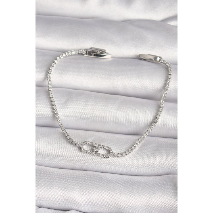 Brass Silver Color Zircon Stone Messika Model Women's Bracelet - TJ-BB6618