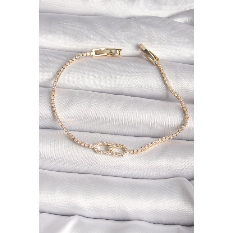 Brass Gold Color Zircon Stone Messika Model Women's Bracelet - TJ-BB6619 Brass Gold Color Zircon Stone Messika Model Women's Bracelet - TJ-BB6619