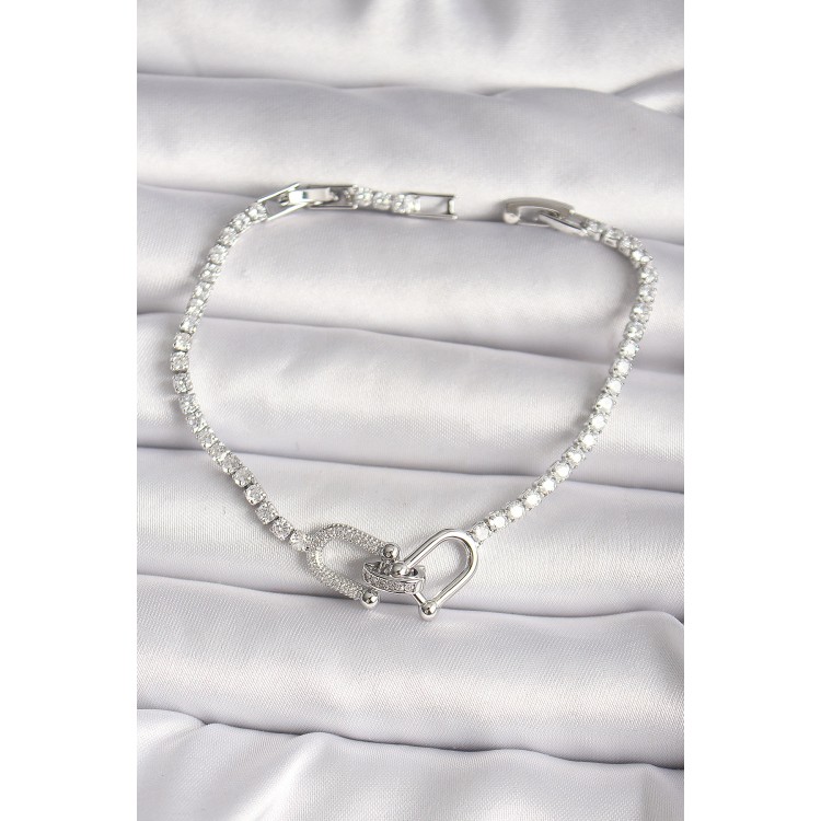 Brass Silver Color Waterway Zircon Stone Tiffany Model Women's Bracelet - TJ-BB6630 Brass Silver Color Waterway Zircon Stone Tiffany Model Women's Bracelet - TJ-BB6630