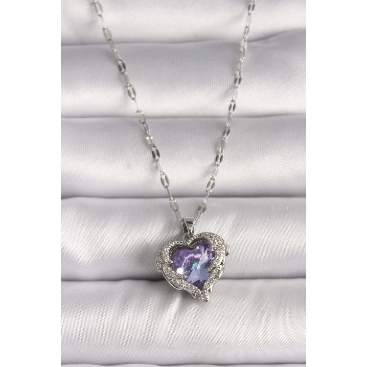 316L Steel Silver Color Zircon Stone Purple Heart Model Women's Necklace - TJ-BKO9696 316L Steel Silver Color Zircon Stone Purple Heart Model Women's Necklace - TJ-BKO9696