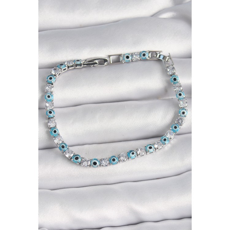 Brass Silver Color Waterway Zircon Stone Evil Eye Beaded Women's Bracelet - TJ-BB6647 Brass Silver Color Waterway Zircon Stone Evil Eye Beaded Women's Bracelet - TJ-BB6647