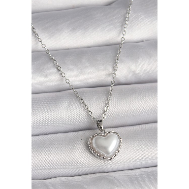 316L Çelik Gümüş Renk Zincir 3D İnci Kalp Model Kadın Kolye - TJ-BKO9712 316L Çelik Gümüş Renk Zincir 3D İnci Kalp Model Kadın Kolye - TJ-BKO9712