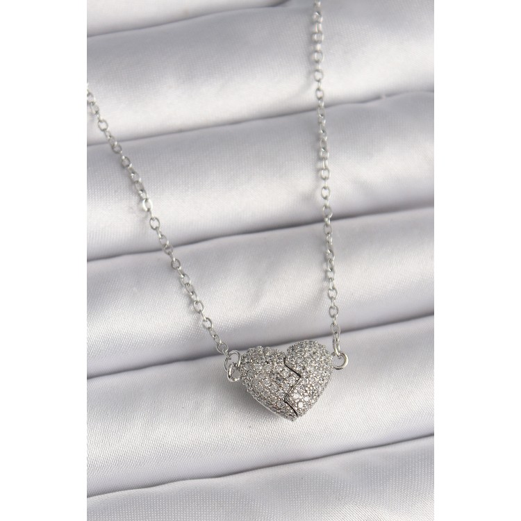 316L Çelik Gümüş Renk Zirkon Taşlı Mıknatıslı Kalp Model Kadın Kolye - TJ-BKO9727 316L Çelik Gümüş Renk Zirkon Taşlı Mıknatıslı Kalp Model Kadın Kolye - TJ-BKO9727