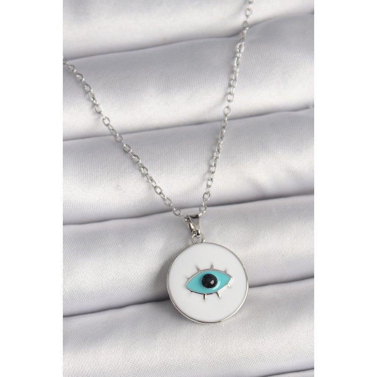 316L Çelik Gümüş Renk Zincir Beyaz Mineli Turkuaz Göz İşleme Model Kadın Kolye - TJ-BKO9729 316L Çelik Gümüş Renk Zincir Beyaz Mineli Turkuaz Göz İşleme Model Kadın Kolye - TJ-BKO9729