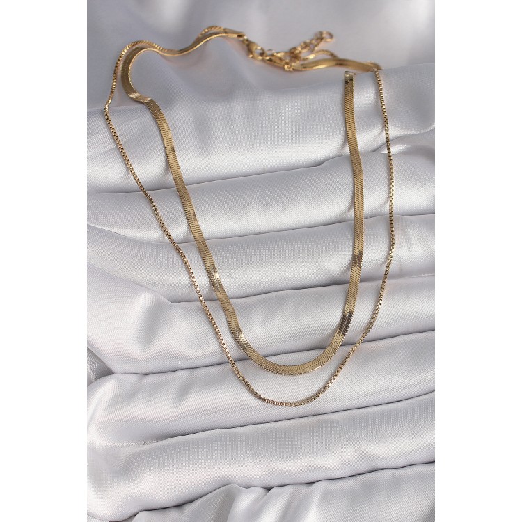 316L Steel Gold Color 2-Piece Italian Chain Model Women's Necklace - TJ-BKO9734