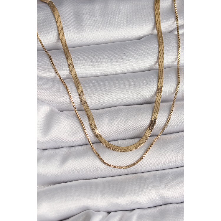316L Steel Gold Color 2-Piece Italian Chain Model Women's Necklace - TJ-BKO9734