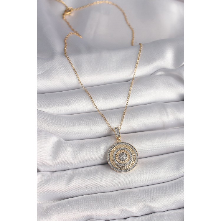 316L Steel Gold Color Chain Zircon Stone Medallion Model Labyrinth Processing Women's Necklace - TJ-BKO9763