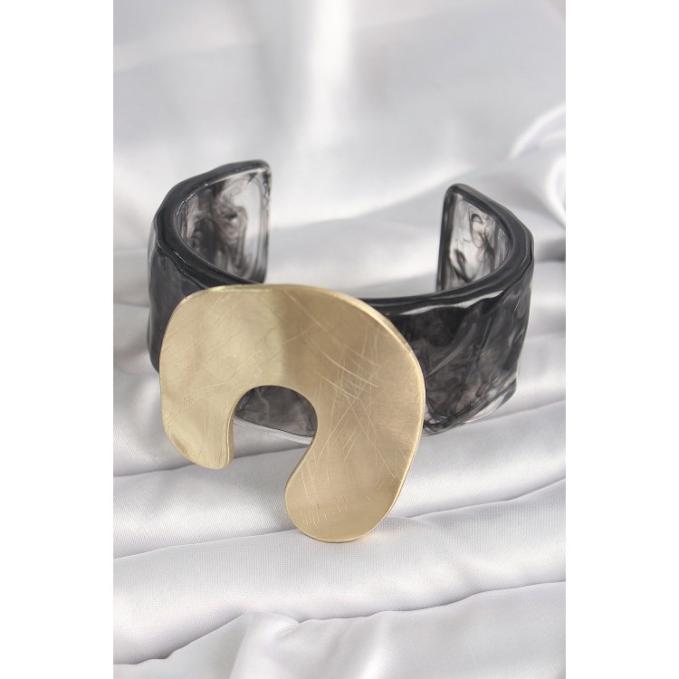 Siyah Mermer Desen Akrilik Plastik Gold Nal Model Plaka Vintage Kadın Bilezik - TJ-BB6677