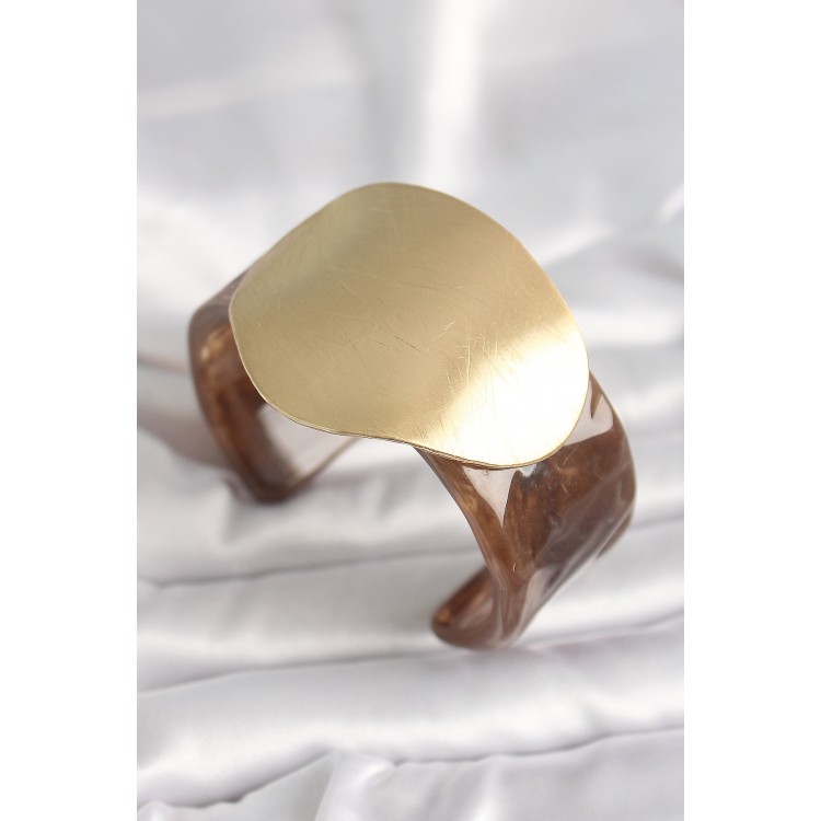 Brown Marble Pattern Acrylic Plastic Gold Circle Plate Model Vintage Women's Bracelet - TJ-BB6680 Brown Marble Pattern Acrylic Plastic Gold Circle Plate Model Vintage Women's Bracelet - TJ-BB6680