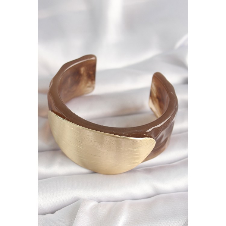 Brown Marble Pattern Acrylic Plastic Gold Oval Plate Model Vintage Women's Bracelet - TJ-BB6684