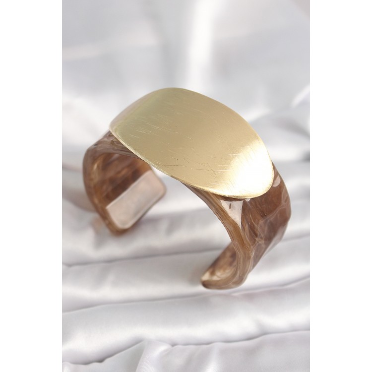 Brown Marble Pattern Acrylic Plastic Gold Oval Plate Model Vintage Women's Bracelet - TJ-BB6684 Brown Marble Pattern Acrylic Plastic Gold Oval Plate Model Vintage Women's Bracelet - TJ-BB6684