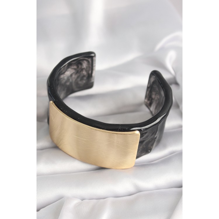 Siyah Mermer Desen Akrilik Plastik Gol Dikdörtgen Plaka Model Vingtage Kadın Bilezik - TJ-BB6685