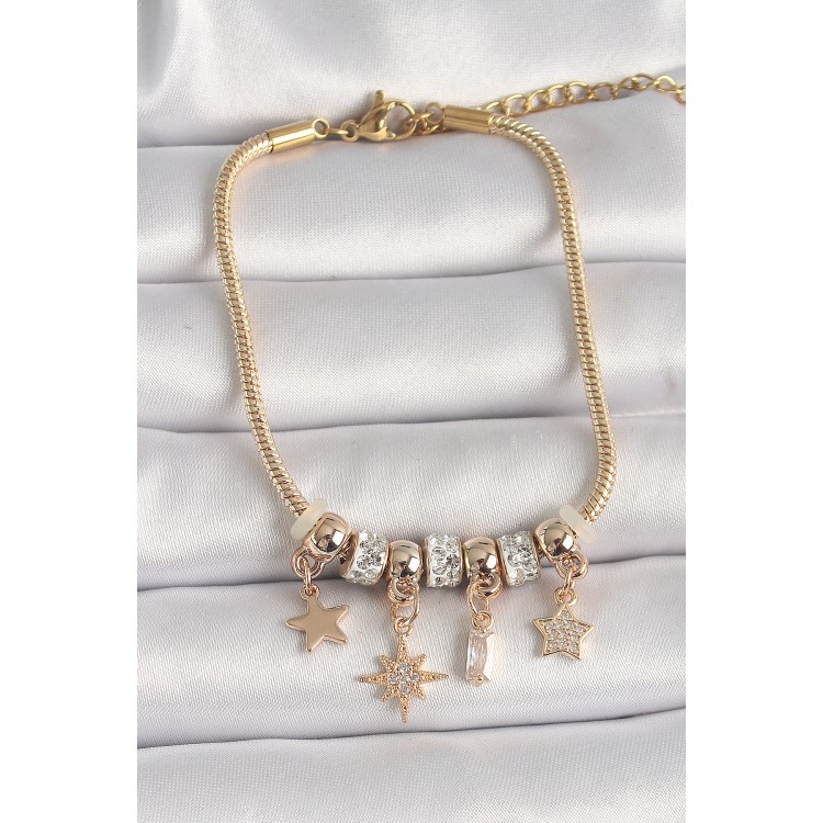 316L Steel Gold Color Chain Pendant Zircon Stone Star Figure Women's Bracelet - TJ-BB6692 316L Steel Gold Color Chain Pendant Zircon Stone Star Figure Women's Bracelet - TJ-BB6692