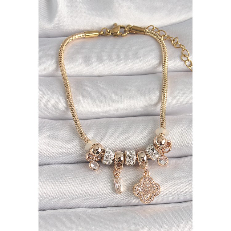 316L Steel Gold Color Chain Pendant Zircon Stone Clover Figure Women's Bracelet - TJ-BB6700 316L Steel Gold Color Chain Pendant Zircon Stone Clover Figure Women's Bracelet - TJ-BB6700