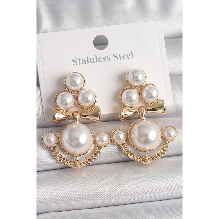 Pirinç Gold Renk İncili Çapa Model Kadın Küpe - TJ-BKP10063