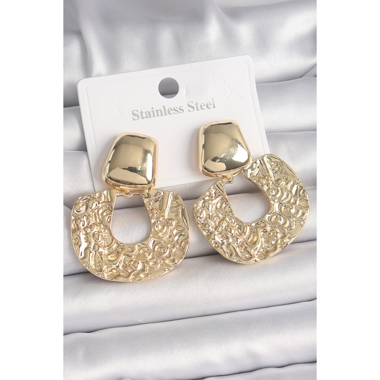 Brass Gold Color Hanging Embroidered Plate Model Women's Earrings - TJ-BKP10067