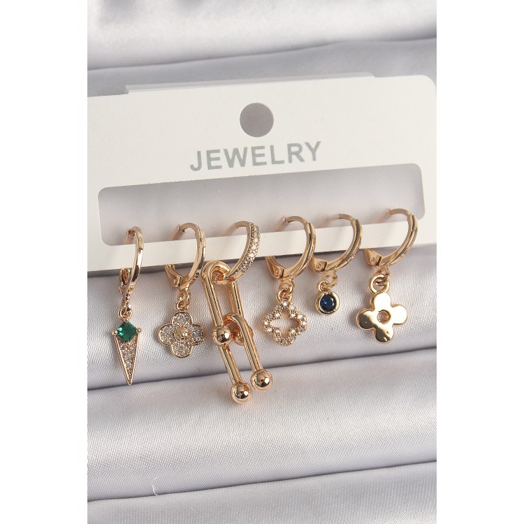 Pirinç Gold Renk Çoklu Figür Kadın Küpe Seti - TJ-BKP10094 Pirinç Gold Renk Çoklu Figür Kadın Küpe Seti - TJ-BKP10094