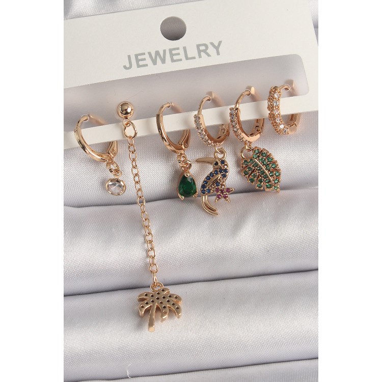 Pirinç Gold Renk Sallantı Zirkon Taşlı Ağaç Figür Kadın Küpe Seti - TJ-BKP10118 Pirinç Gold Renk Sallantı Zirkon Taşlı Ağaç Figür Kadın Küpe Seti - TJ-BKP10118