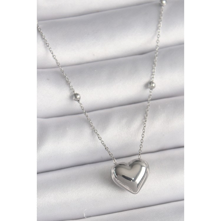 316L Çelik Gümüş Renk Topçuk Detay Zincir Kalp Model Kadın Kolye - TJ-BKO9773 316L Çelik Gümüş Renk Topçuk Detay Zincir Kalp Model Kadın Kolye - TJ-BKO9773