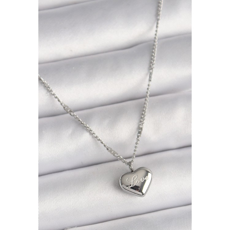 316L Çelik Gümüş Renk Zincir Love İşleme Kalp Figür Kadın Kolye - TJ-BKO9779 316L Çelik Gümüş Renk Zincir Love İşleme Kalp Figür Kadın Kolye - TJ-BKO9779