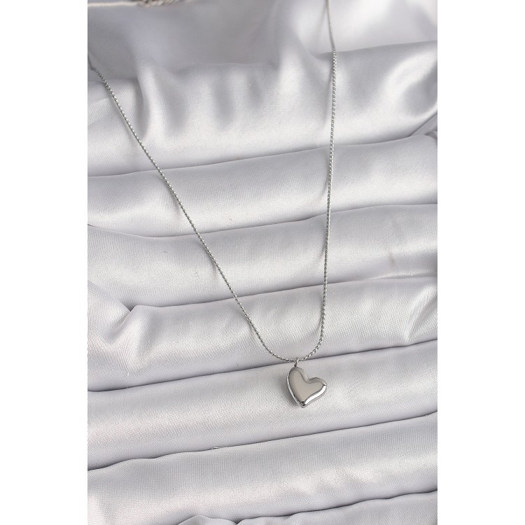 316L Çelik Gümüş Renk Zincir Kalp Figür Kadın Kolye - TJ-BKO9783