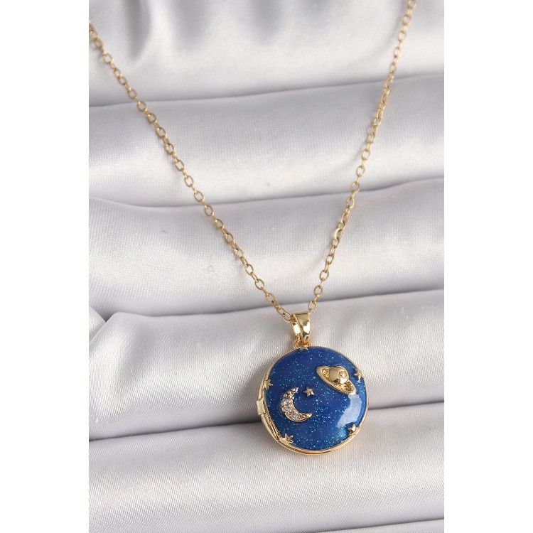 316L Steel Gold Color Chain Zircon Stone Detailed Openable Galaxy Model Women's Necklace - TJ-BKO9802 316L Steel Gold Color Chain Zircon Stone Detailed Openable Galaxy Model Women's Necklace - TJ-BKO9802