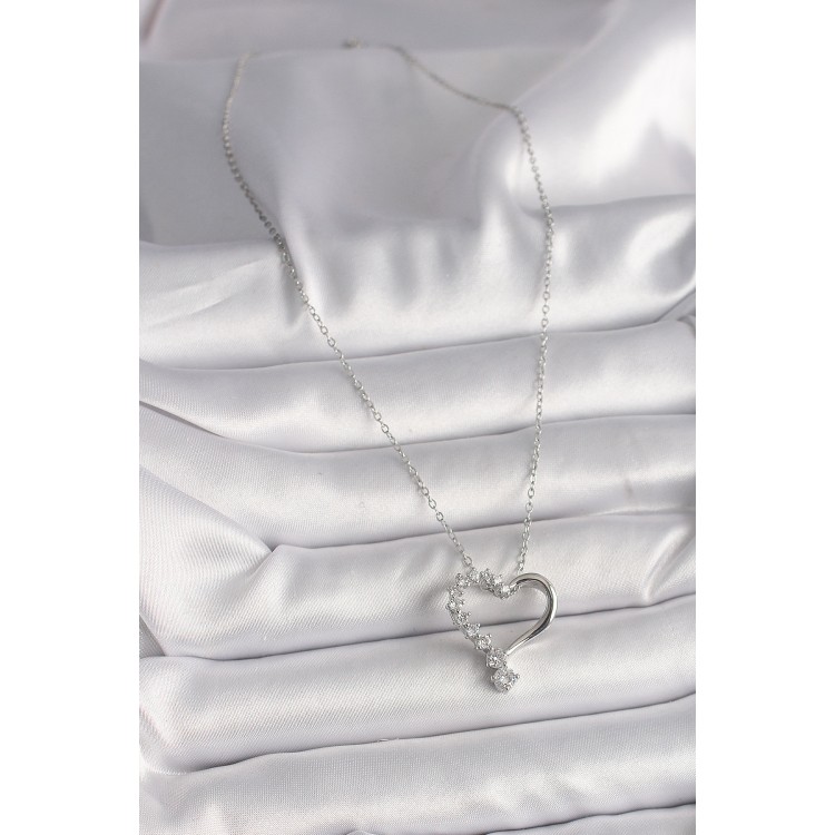 316L Steel Silver Color Chain Zircon Stone Heart Model Women's Necklace - TJ-BKO9805