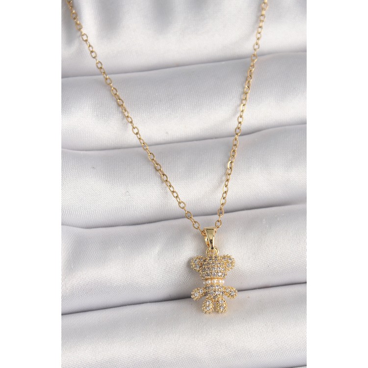 316L Steel Gold Color Chain Zircon Stone Teddy Bear Figure Women's Necklace - TJ-BKO9810 316L Steel Gold Color Chain Zircon Stone Teddy Bear Figure Women's Necklace - TJ-BKO9810