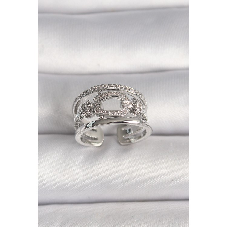 Pirinç Gümüş Renk Ayarlanabilir Zirkon Taşlı Gemici Düğüm Model Kadın Yüzük - TJ-BYK3584 Pirinç Gümüş Renk Ayarlanabilir Zirkon Taşlı Gemici Düğüm Model Kadın Yüzük - TJ-BYK3584