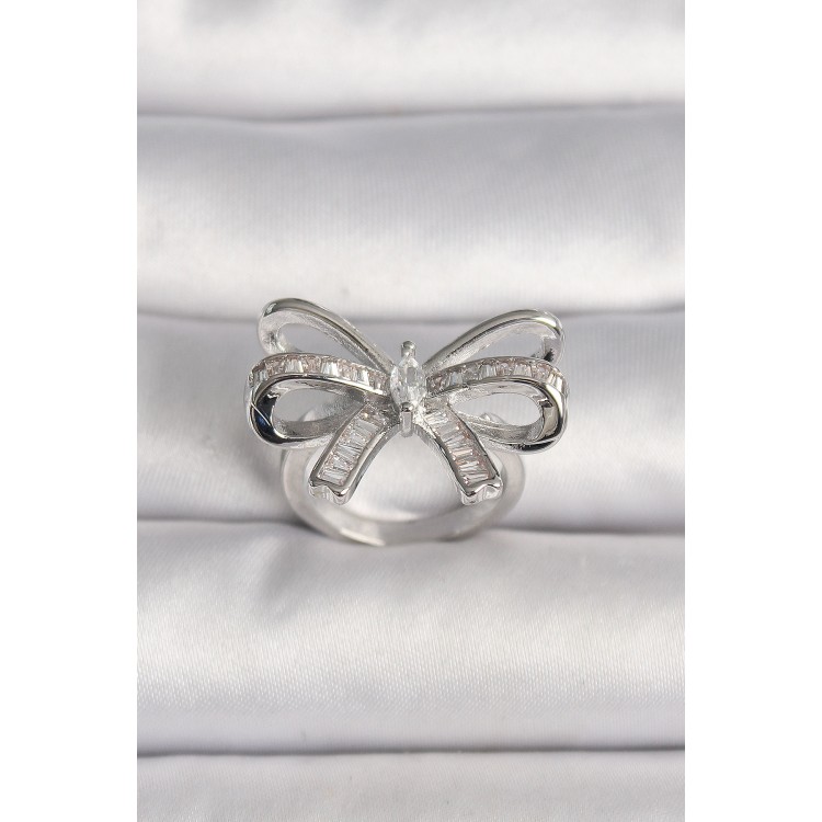 Pirinç Gümüş Renk Ayarlanabilir Zirkon Taşlı Kurdele Model Kadın Yüzük - TJ-BYK3585 Pirinç Gümüş Renk Ayarlanabilir Zirkon Taşlı Kurdele Model Kadın Yüzük - TJ-BYK3585