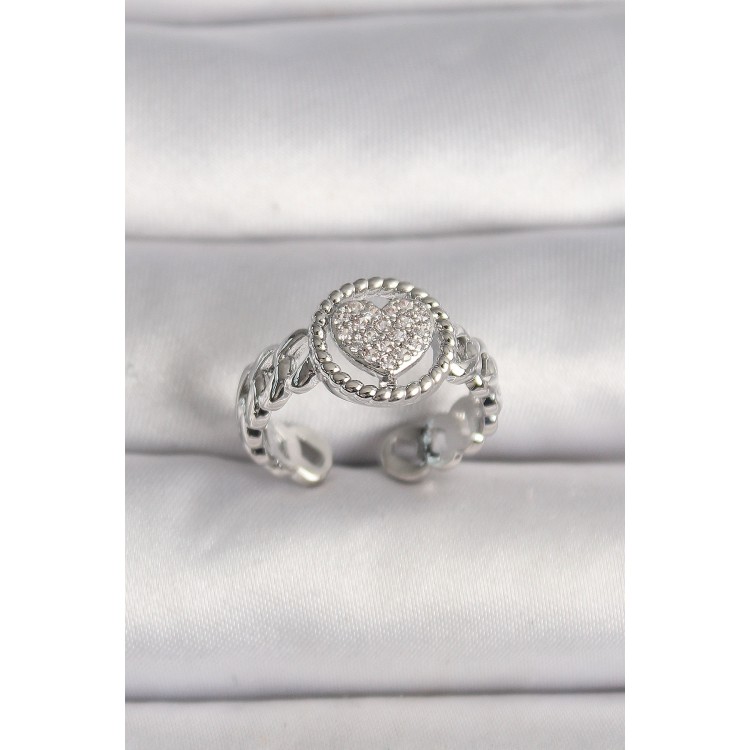 Pirinç Gümüş Renk Zincir Model Zirkon Taşlı Kalp Model Kadın Yüzük - TJ-BYK3587 Pirinç Gümüş Renk Zincir Model Zirkon Taşlı Kalp Model Kadın Yüzük - TJ-BYK3587