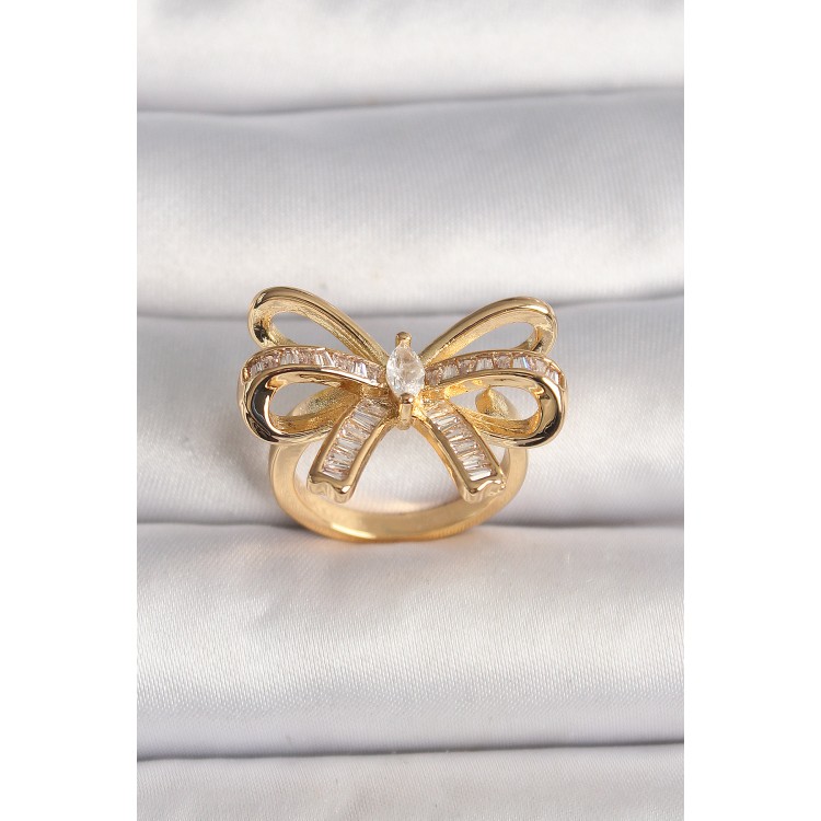Pirinç Gold Renk Ayarlanabilir Zirkon Taşlı Kurdele Model Kadın Yüzük - TJ-BYK3592 Pirinç Gold Renk Ayarlanabilir Zirkon Taşlı Kurdele Model Kadın Yüzük - TJ-BYK3592