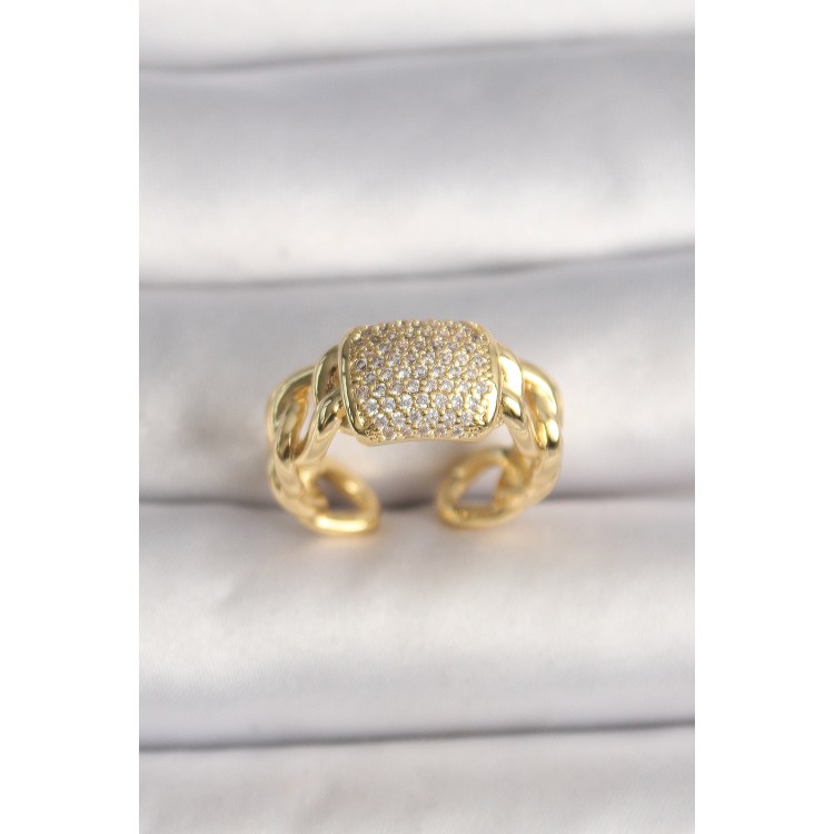 Pirinç Gold Renk Ayarlanabilir Zirkon Taşlı Kadın Yüzük - TJ-BYK3596 Pirinç Gold Renk Ayarlanabilir Zirkon Taşlı Kadın Yüzük - TJ-BYK3596