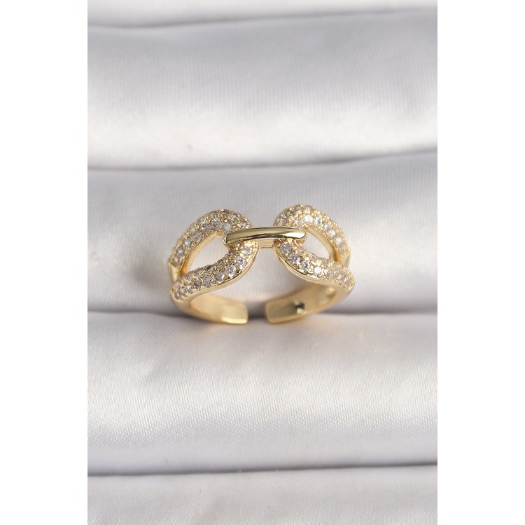 Brass Gold Color Adjustable Zircon Stone Women's Ring - TJ-BYK3597