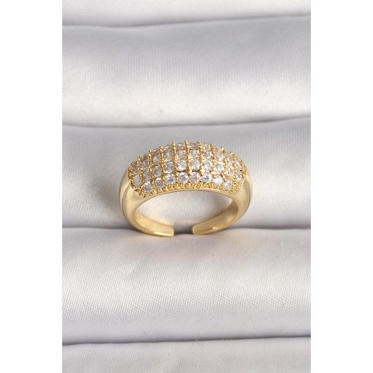Brass Gold Color Adjustable Zircon Stone Women's Ring - TJ-BYK3600