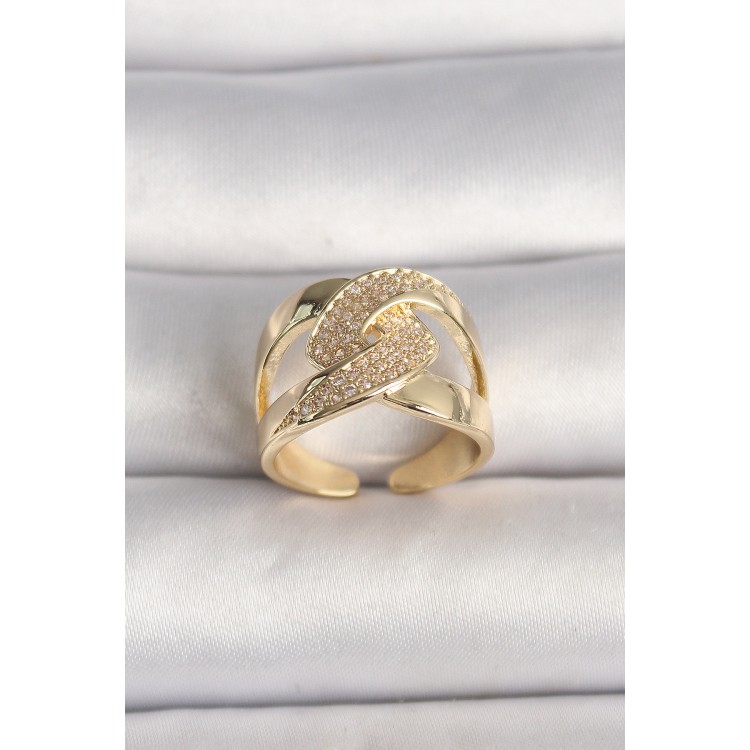 Brass Gold Color Adjustable Zircon Stone Women's Ring - TJ-BYK3602