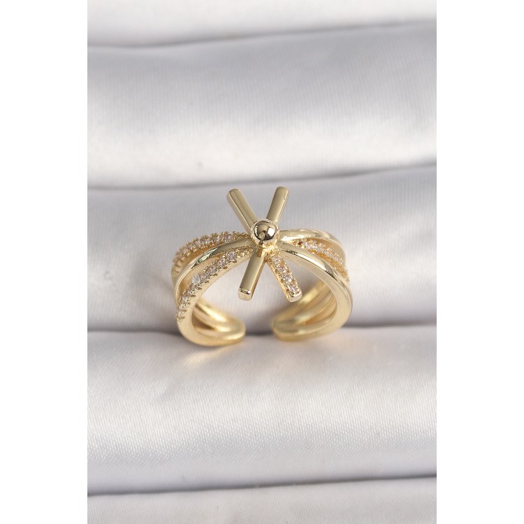 Pirinç Gold Renk Ayarlanabilir Ziron Taşlı Kadın Yüzük - TJ-BYK3603 Pirinç Gold Renk Ayarlanabilir Ziron Taşlı Kadın Yüzük - TJ-BYK3603