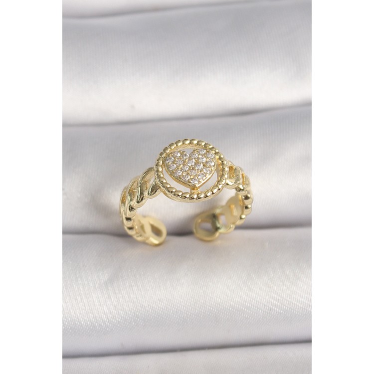 Pirinç Gold Renk Ayarlanabilir Zirkon Taşlı Kalp Model Kadın Yüzük - TJ-BYK3604 Pirinç Gold Renk Ayarlanabilir Zirkon Taşlı Kalp Model Kadın Yüzük - TJ-BYK3604