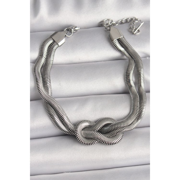 316L Çelik Gümüş Renk Düğüm Model Kadın Bileklik - TJ-BB6711