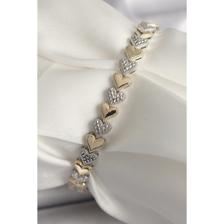 Pirinç Mix Renk Zirkon Taşlı Kalp Model VIP Seri Kadın Bileklik - TJ-BB6722 Pirinç Mix Renk Zirkon Taşlı Kalp Model VIP Seri Kadın Bileklik - TJ-BB6722