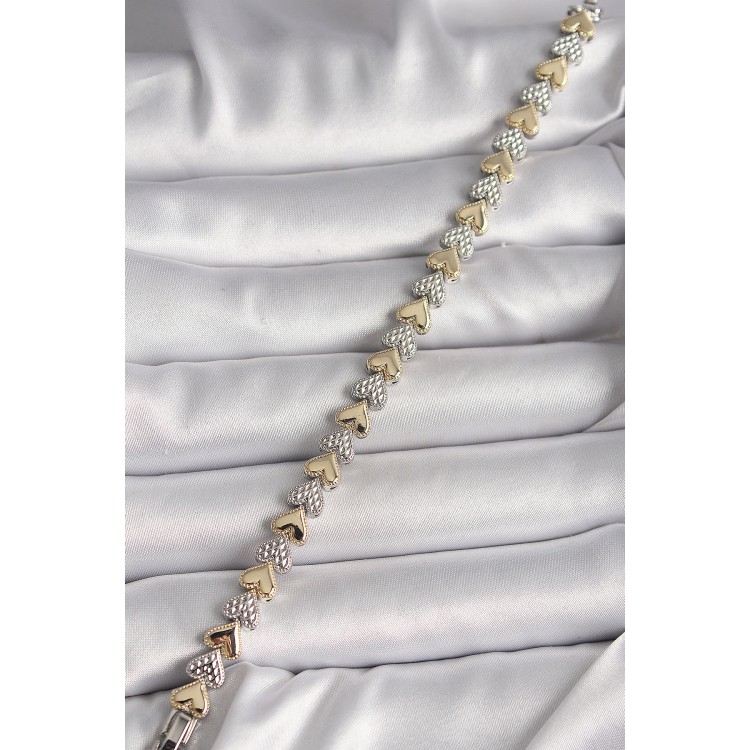 Pirinç Mix Renk Zirkon Taşlı Kalp Model VIP Seri Kadın Bileklik - TJ-BB6722