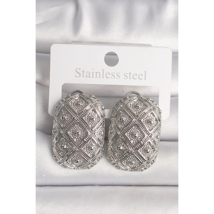 Pirinç Gümüş Renk Motif İşlemeli Kadın Küpe - TJ-BKP10142 Pirinç Gümüş Renk Motif İşlemeli Kadın Küpe - TJ-BKP10142