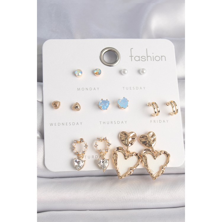 Pirinç Gold Renk Zirkon Taşlı Sallantı Beyaz Sedefli Kalp Model 7 Çift Kadın Küpe Seti - TJ-BKP10161 Pirinç Gold Renk Zirkon Taşlı Sallantı Beyaz Sedefli Kalp Model 7 Çift Kadın Küpe Seti - TJ-BKP10161