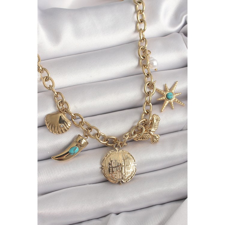 316L Çelik Gold Renk Zincir Sallantılı Çoklu Figür Model Kadın Kolye - TJ-BKO9849 316L Çelik Gold Renk Zincir Sallantılı Çoklu Figür Model Kadın Kolye - TJ-BKO9849