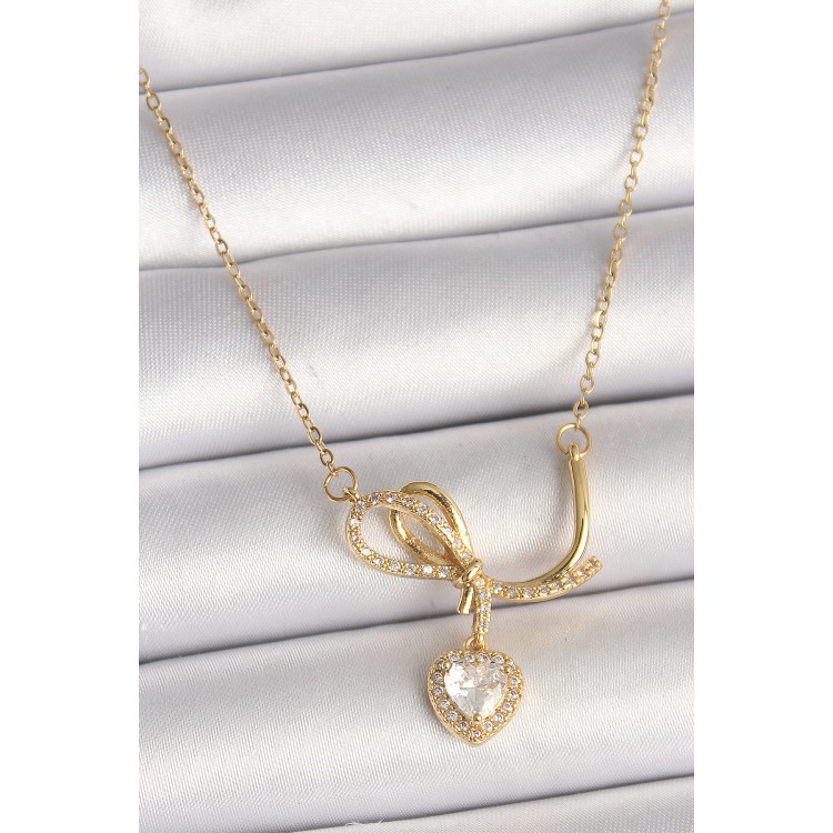 316L Çelik Gold Renk Zincir Zirkon Taşlı Düğüm Sallantı Kalp Model Kadın Kolye - TJ-BKO9857 316L Çelik Gold Renk Zincir Zirkon Taşlı Düğüm Sallantı Kalp Model Kadın Kolye - TJ-BKO9857