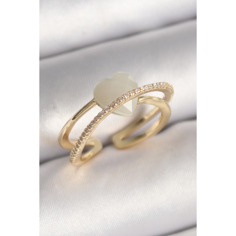 Pirinç Gold Renk Beyaz Kristal Kalp Model Zirkon Taş Detay Kadın Yüzük - TJ-BYK3644 Pirinç Gold Renk Beyaz Kristal Kalp Model Zirkon Taş Detay Kadın Yüzük - TJ-BYK3644
